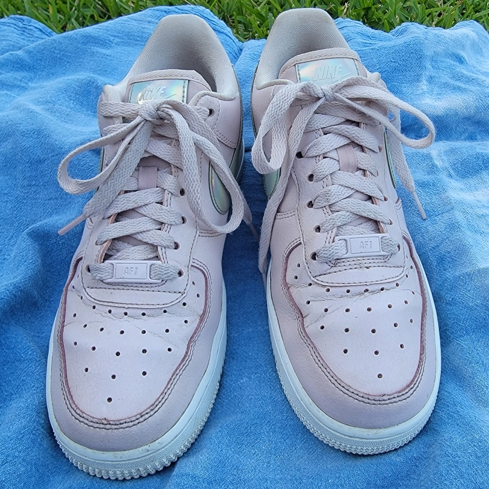 NIKE Air Force ones Pink Iridescent Swoosh Womens size Size 7.5 - Picture 5 of 14